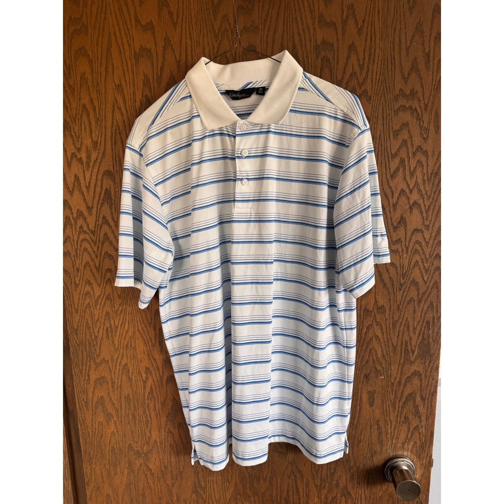 Walter Hagen Essentials Mens Blue White Striped Golf Polo Shirt Size M Polyester